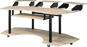 Acme Eleazar Wooden 4-Shelf Music Recording Studio Desk in Natural Oak