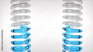 The flask is a tube with a spiral inside. Chemical reactions. Scientific experiment. Blue liquid flows in a spiral into the flask. Creating medicines