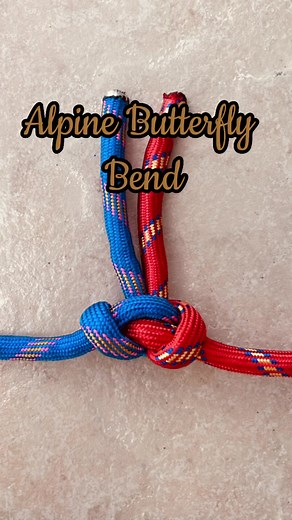 Alpine Butterfly Bend. The butterfly bend is a knot used to join the ends of two ropes together. It is the analogous bend form of the butterfly loop, in that it is the butterfly loop with the loop cut. #howto #tutorial #outdoors | Nots