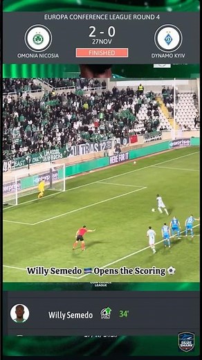 Willy Semedo 🇨🇻 Strikes First!⚡️⚽️ Omonia 2-0 Dynamo Kyiv | #UEFA