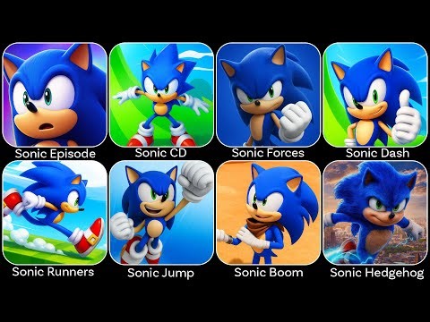 Sonic Dash, Sonic 2, Sonic 1, Sonic 4 Episode 2, Sonic Forces, Sonic CD, Sonic Prime, Sonic Boom…