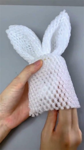 Turn Fruit Foam Nets Into an Adorable Bunny Plushie (Zero-Waste DIY) #shorts #Upcycling #BunnyDIY