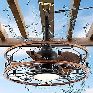 Outdoor Ceiling Fans For Patios Waterproof, Plug In Gazebo Fan Outdoor Hanging With Hook, 3 Color Light Remote Control, Strong 6 Speed, 20 inch Small Wet Rated For Outside Porch, Pergola, Garage