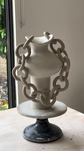 The last little chains cracked off 😢 but I think this thicker full chain is maybe better anyway #pottery #potterytiktok #ceramics #handmadepottery #potterychains