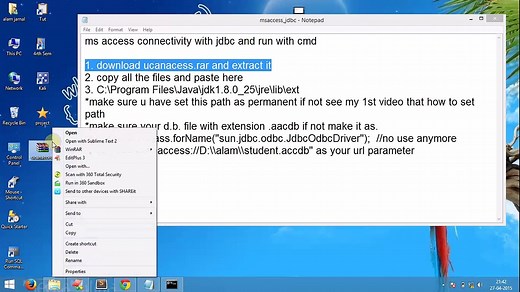 how to run jdbc program in cmd to connect ms access d.b.