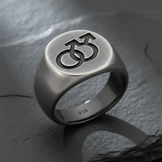 Double Mars Symbol Ring 925 Sterling Silver Oxidized Finish Gay Pride Signet Men Statement Band - Etsy