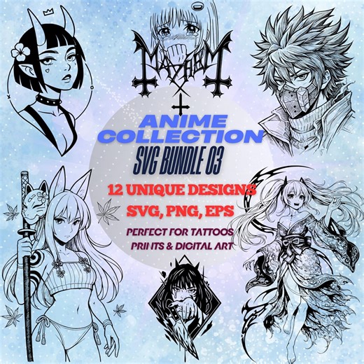 Anime Tattoo SVG Bundle 03 | Manga Stencils, Cricut Cut Files (digital Download) - Etsy
