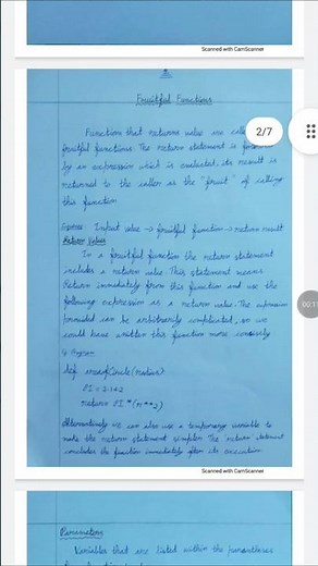 Python Handwritten Notes - Fruitful Functions #shorts #learning #trending