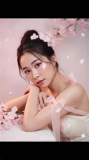 Prompt [006-76] KEEP ORIGINAL FACE 100% (exact facial structure, skin texture, proportions — no change) Ultra-realistic romantic portrait — theme “Soft Sakura Dream (Radiant Aura Art Mood)” Delicate pastel pink–ivory tones, luminous aura, same lighting and warm soft mood. [HAIR] Soft messy high bun with nine pale-pink sakura blossoms evenly arranged around it — blossoms gently touching, overlapping in a natural, graceful composition. A few loose wispy tendrils frame the face. No ribbon in hair. 