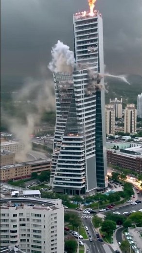 🔥 Towering Flame Erupts Beside Skyscraper as Dust Clouds Rise!