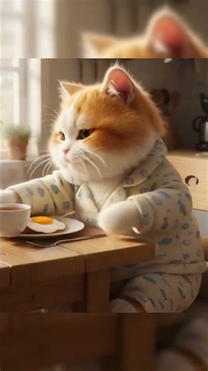 Cute Cat Enjoying Breakfast Like a Human 🐱☕ | Funny Cat Morning Routine #shorts