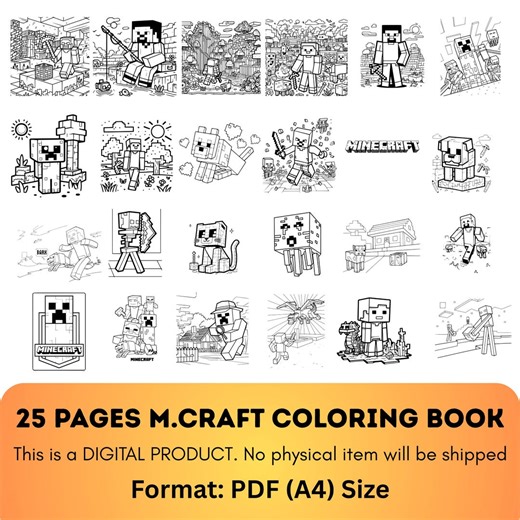 Minecraft Coloring Book Printable, 25 Pages | Digital Download | for Kids & Fans | A4 PDF - Etsy