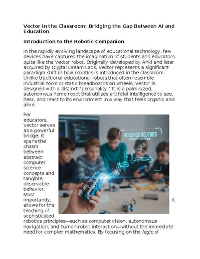 Vectors in Robotics Education - Reading Passage and x 10 Questions