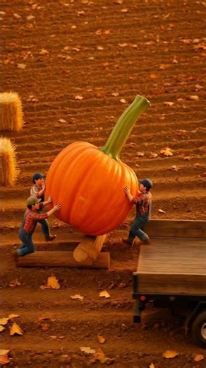 Watch tiny farmers harvest a GIANT pumpkin for the county fair 🎃