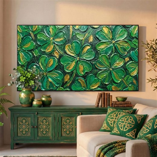 Shamrock Oil Painting for Samsung Frame TV, Textured Gold Leaf Art (digital Download) - Etsy
