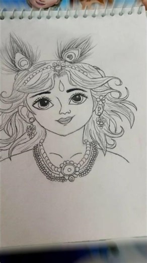 Krishna Drawing 😍✨ 3 Styles in 1 Video 🎨 Pencil + Outline + Cute Art 💙 #shorts