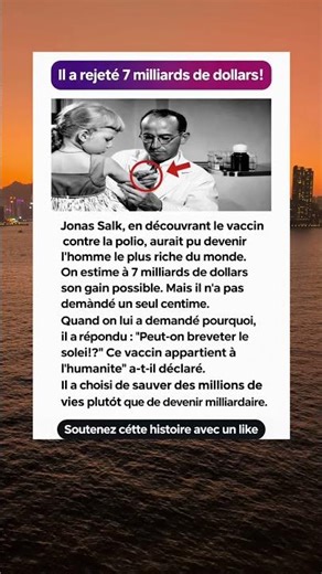 L’homme qui a refusé 7 milliards de dollars | L’histoire incroyable de Jonas Salk #Shorts