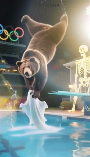 bear jumps Olympia, water, tv