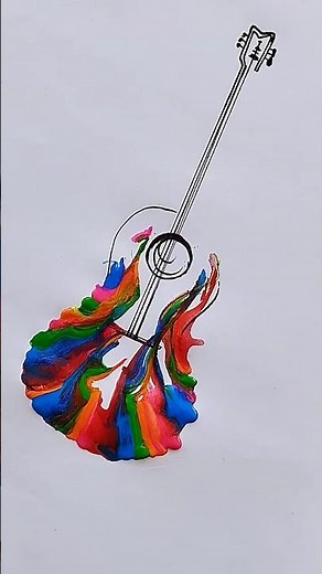 Thread Pulling Magic – Guitar Painting for Beginners #acrylicpainting #youtubeshort
