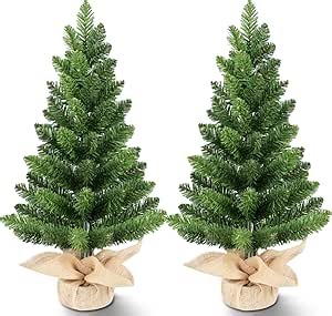 2Pcs Small Christmas Trees, Christmas Decorations Mini Christmas Trees with Cloth Bag Base, Artificial Small Christmas Tree with 68 PVC Branch Tips for Christmas Decor Christmas Party Home Table 2FT