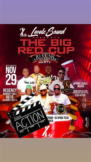 Fatta Carey on Instagram: "@levelzsound_official 10 shooters this will be fun on the #creative side all these DJs are top tier but who will be the most #creative THE BIG RED CUP LEVELZ SOUND 10 YEAR ANNIVERSARY. SATURDAY NOV 29. 2025. .Thanksgiving weekend @ REGENCY BANQUET HALL 9819 BISSONNET ST SUITE s. DOORS OPEN @ 12 Complimentary admission until 2am $20 After REGGAE . DANCEHALL . SOCA . HIP HOP. #FATTACAREYPARTIES #caribbeanpartyhouston #REALDANCEHALLHOUSTON #houstondancehall #LEVELZSOUNDHT