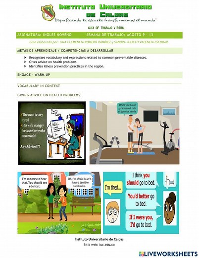 Giving Advice on Health Problems worksheet