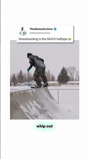 Skateboarder SNOWBOARDS at skatepark 🔥 #skateboarding
