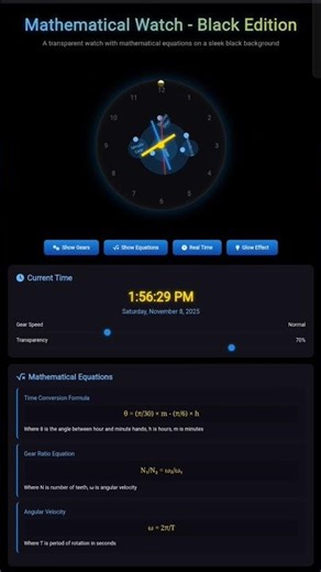 Mathematical Watch - Black Edition | Advanced HTML CSS JavaScript Clock Project