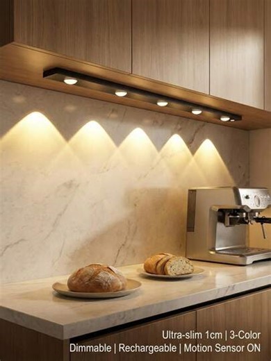 Rechargeable Led 20cm/30cm/50cm Cabinet Light With Motion Sensor & Three-Color Changing Strip, Ultra-Thin Smart Kitchen Counter Lamp, Wardrobe Home Decor Hill Light With Rechargeable Battery & Body Sensor, Self-Adhesive, Wireless, Cordless, Suitable For Cabinets, Shoe Racks, Entrances, With 3 Colors, Decorative Lighting That Works Indoor And Outdoor. Essential Home Accessory For Kitchens, Bedrooms, And Wardrobes 200/400mAH | SHEIN