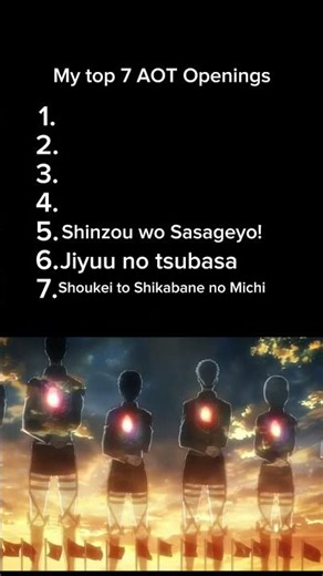 My top 7 aot openings (there all so peak)