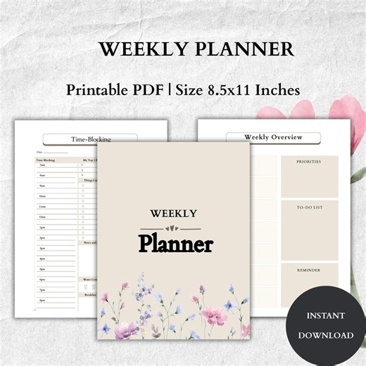 Minimalist Weekly Planner – Printable Productivity Organizer (instant Download) - Etsy