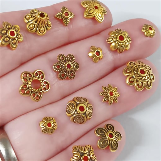Set of 30, Antique Gold Bead Caps, Various Golden Bead Covers, Tibetan Flower, #44D - Etsy