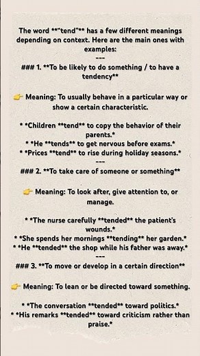 Tend Meaning in English with Example Sentences | Learn Spoken English Easily #learnenglish #shorts