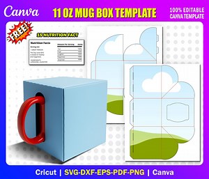 11oz Mug Box Template SVG | Editable Canva Gift Box Packaging | DIY Mug Holder Drag & Drop Cut File - Etsy