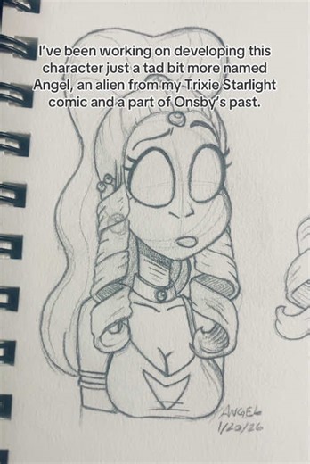 Sketching some more ideas of this character named Angel, an alien that Onsby fell in love with before meeting Trixie in the Trixie Starlight comic of mine. 🙂 #art #sketch #originalcharacter #comic #alien