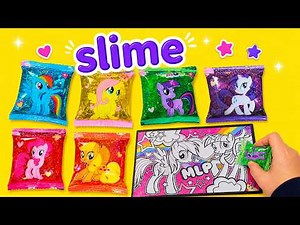 My Little Pony Coloring with Glitter Slime - DIY Crafts for Kids