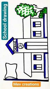 Simple and easy drawing of school using pencil stencil and doms colors, mev creations, art hub
