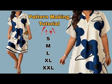 How to Draft This Stylish Loose Dress Pattern with Pleated Neckline | Step-by-Step Pattern Making ✂️
