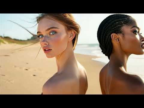 👩‍🦰👩🏾Two stunning models pose together on a golden beach 🌊✨ #freeaimedia #beachgirl #beachportrait