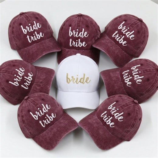 Custom Bride Tribe Embroidered Hats, Bachelorette Party Hats, Personalized Bride Baseball Cap, Bridesmaid Gifts, Retro Washed Wedding Hats