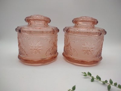 Vintage Pair Indiana Glass Tiara Sandwich Design Peach Pink Canisters with Lid | eBay