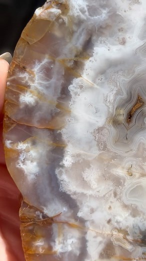 I’ve been wanting to have this agate cut for years, and I finally did it! What a surprise to see beautiful plumes in the slightly lavender areas along the border. A unique agate indeed.. I’ve never seen anything quite like this in all the years I’ve spent collecting in Tehama County. This is the first I ever found of this type of agate, which is the same type as the super shadowy one I recently dome polished. Had no idea they could present with plumes and a bit of purple.. Now I’m even more exci