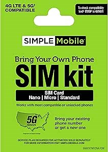 SIMPLE Mobile BYOP SIM Kit + Unlimited Talk,Text & Data 30-Day Plan