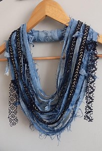 Denim Scarf Necklace: Upcycled Boho Carnival Style - Etsy