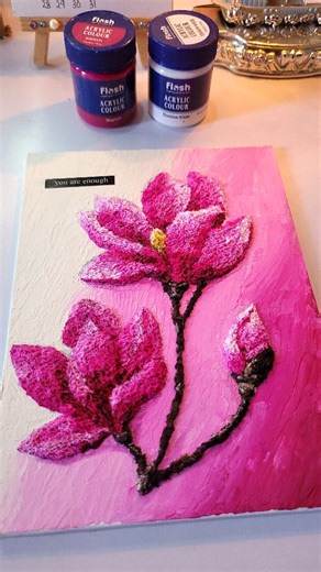 Aisha Nasim _ landscape acrylic painter ✨ on Instagram: "Tissue art on canvas 🩷🩷✨️ Silent Blossom — Some blooms don’t make noise, they simply exist… and that is enough.✨️🩷 Dm to buy or for customisation ✨️✨️ . . . Colors from @flashpaints_official Canvas Size: 6×8" . . Please Don't steal my reel.!!!!! . . . Keywords: Painting on receipt, DIY, aesthetic, aestheteartists, art ,art tutorial, Acrylic, tutorial, satisfying, Polaroid painting,butterfly, tissue art ,pearl art,love , Tissue art ,text