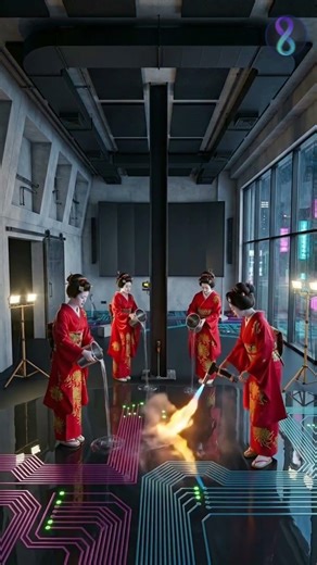 Geisha Pour Neon Circuits on a Floor