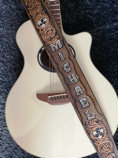 3 Inch Wide Hand Carved Leather Guitar Strap: Western Floral Personalized - Etsy