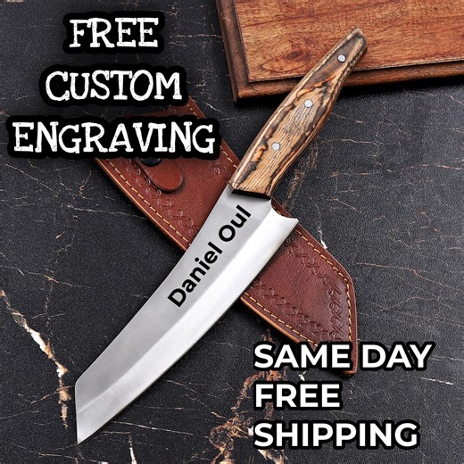 Handmade Chef Knife – Personalized Wooden Handle Kitchen Cleaver, Professional Meat Slicer, Engraved Gift for Cooks & Home Chefs - Etsy
