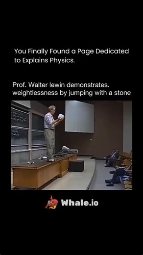 Explains Physics on Instagram: "In an MIT physics lecture on free fall and weightlessness, Professor Walter Lewin demonstrated the idea in a striking and unforgettable way. He began by holding a stone and explaining that while standing still, his hand applied an upward normal force equal to the stone’s weight (mg), keeping it at rest. Then, to show what changes in free fall, he jumped off a table while still holding the stone. During the fall, both he and the stone accelerated downward together 