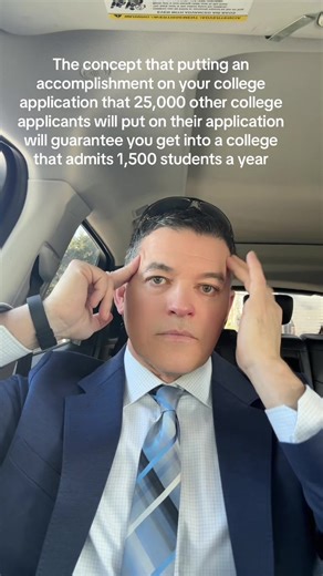 To be clear: 1. Should you be proud of yourself? Yes! 2. Should you put your accomplishment on the college application? Yes! 3. Should you bank on it getting you into college? No! Share this with a friend who thinks one accomplishment is going to get them in, and follow for the best college admissions content on this app. #collegeapplications #collegeadmissions #collegessaycoach #college #classof2027
